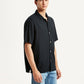 Men's Solid Black Relaxed Fit Camp Shirt - Side View
