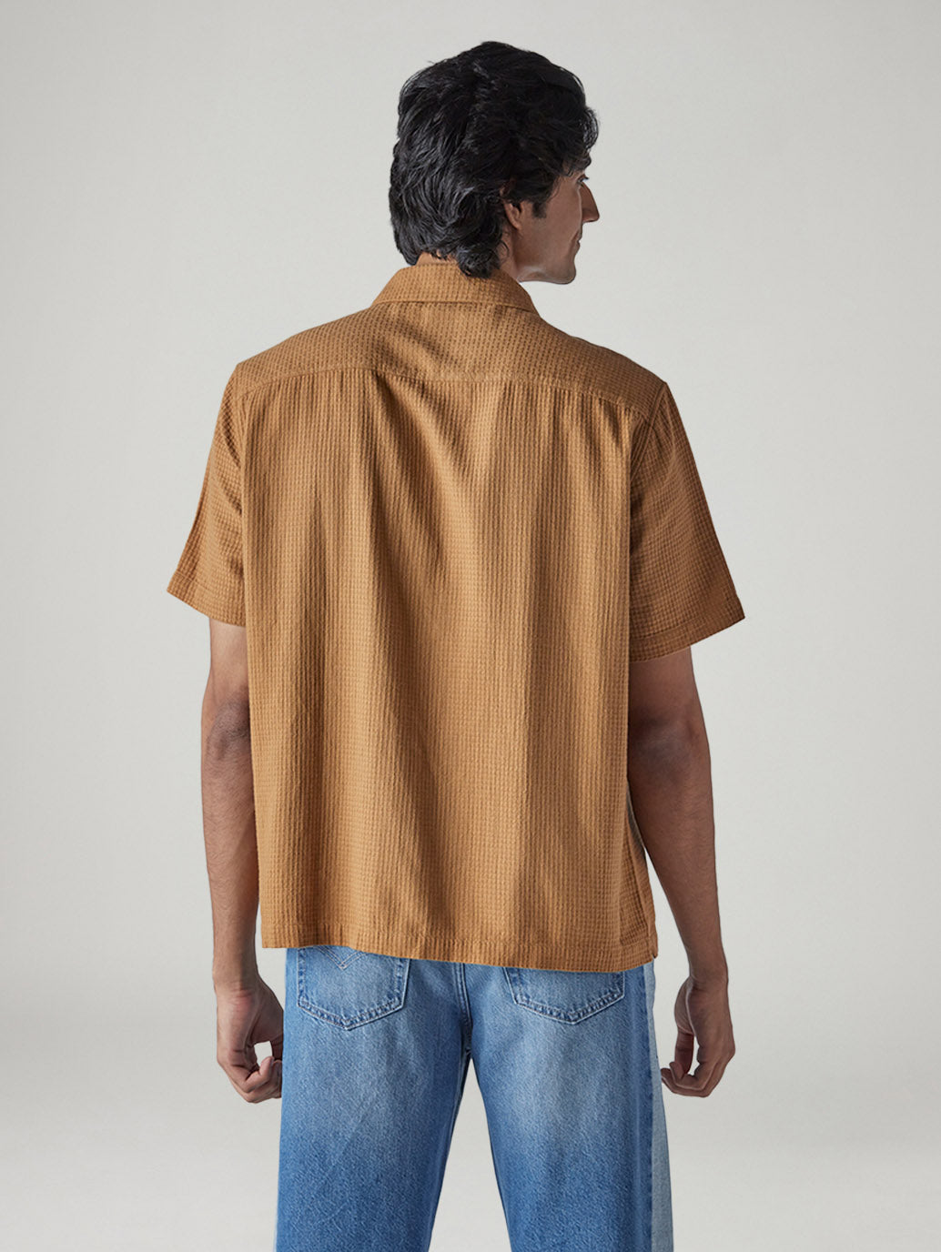 Men's Textured Relaxed Fit Dobby Shirt - Back View