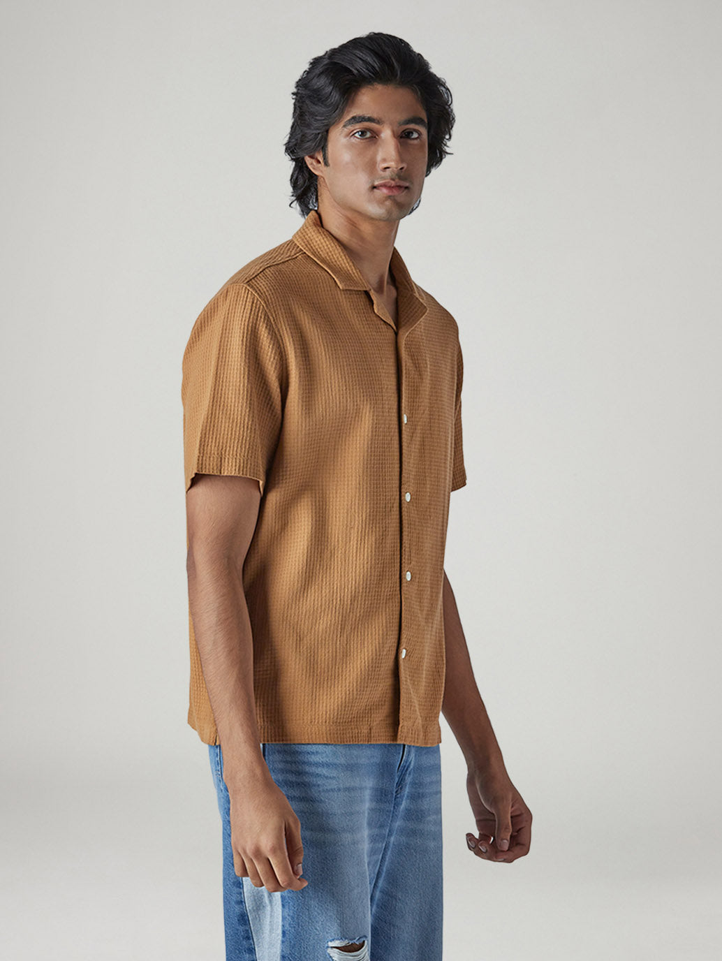 Men's Textured Relaxed Fit Dobby Shirt - Side View