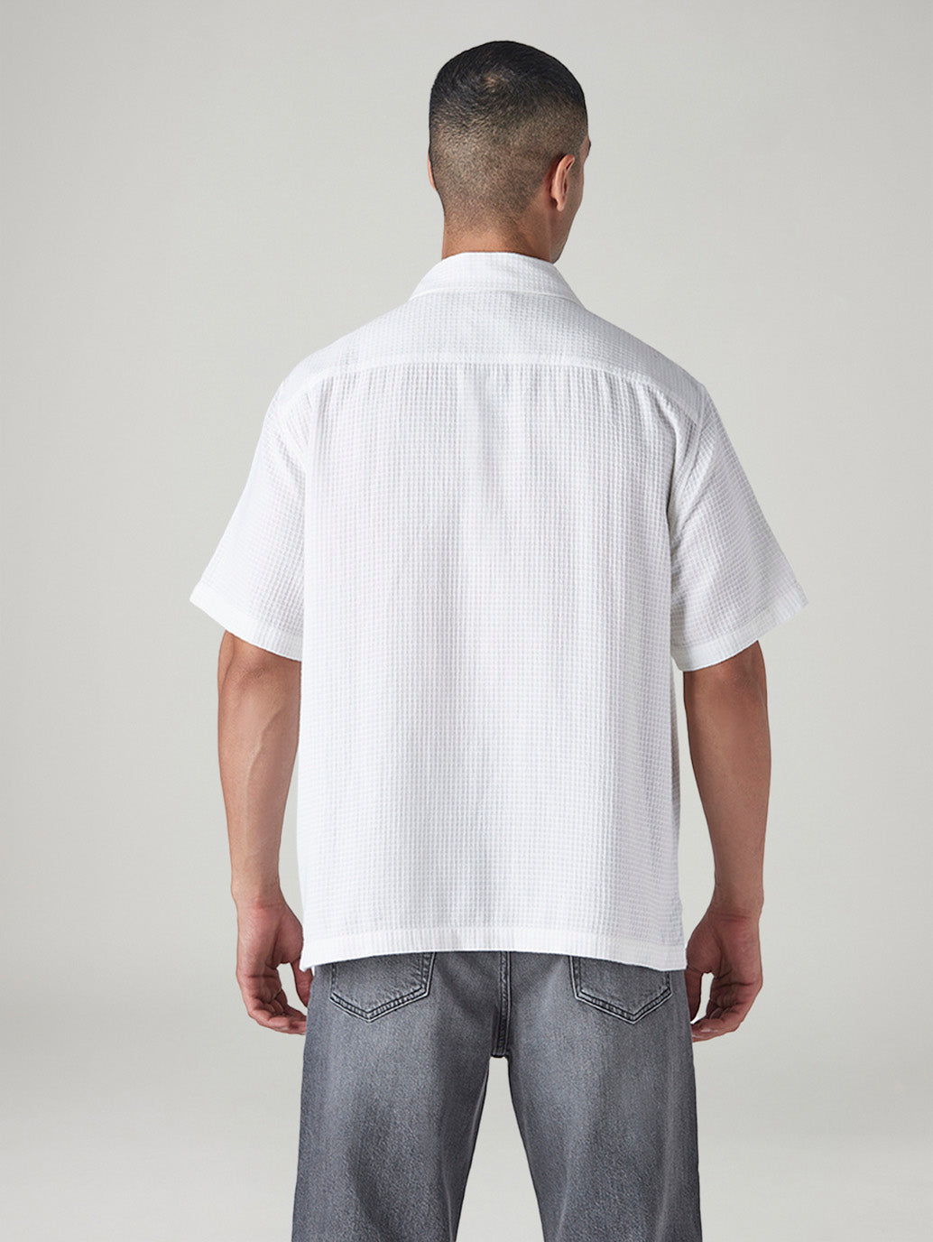 Men's Textured Relaxed Fit Dobby Resort Collar Shirt - Back View