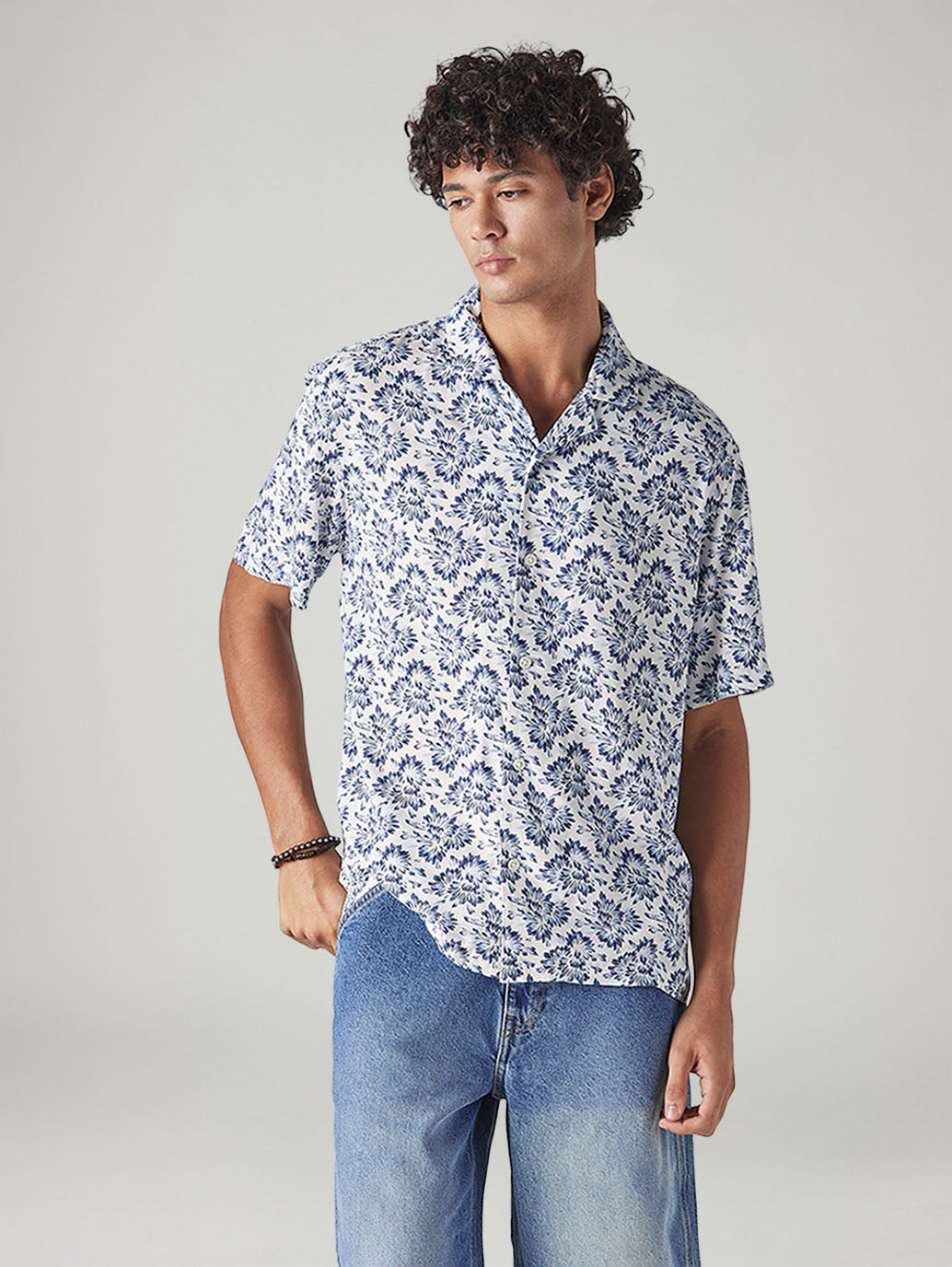 Men's Floral Relaxed Fit Resort Collar Shirt