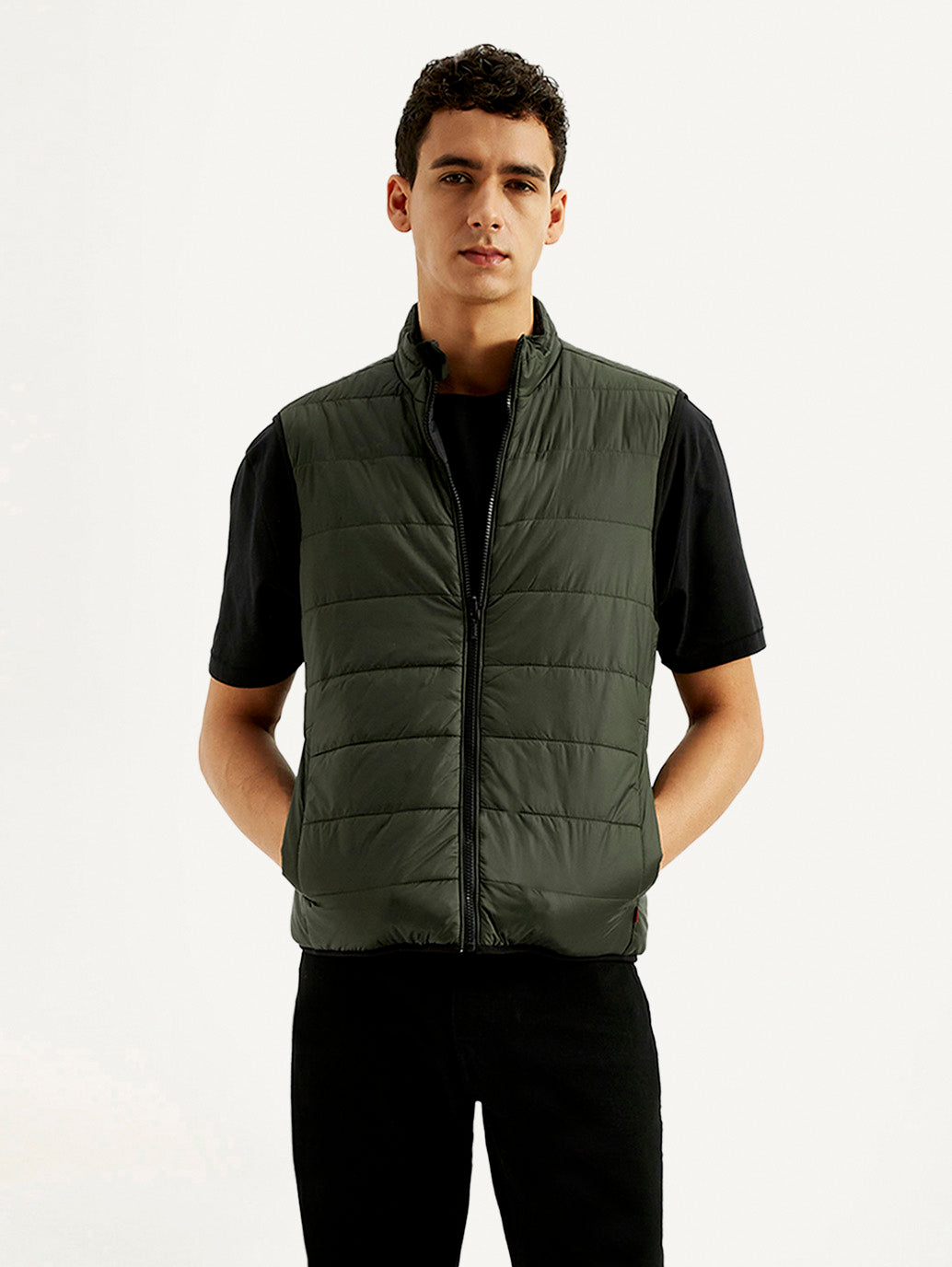 Men's Solid Green puffer Jacket - Styleshot View