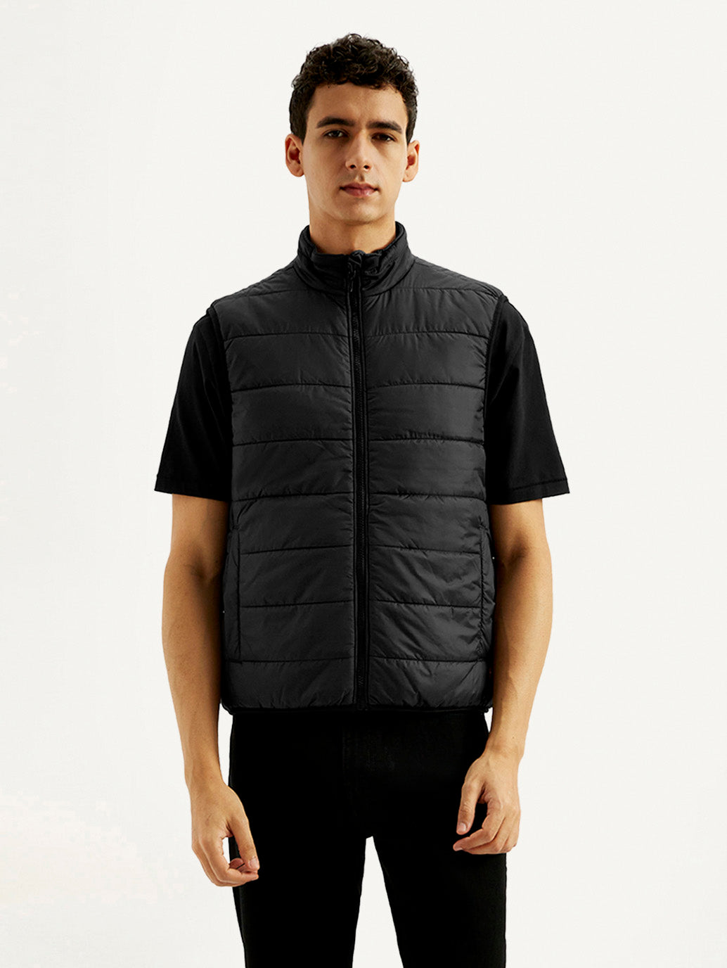 Men's Solid Green puffer Jacket - Front View