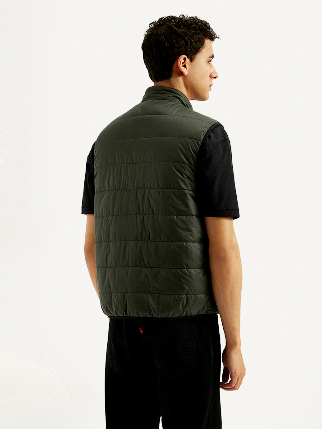 Men's Solid Green puffer Jacket - Back View