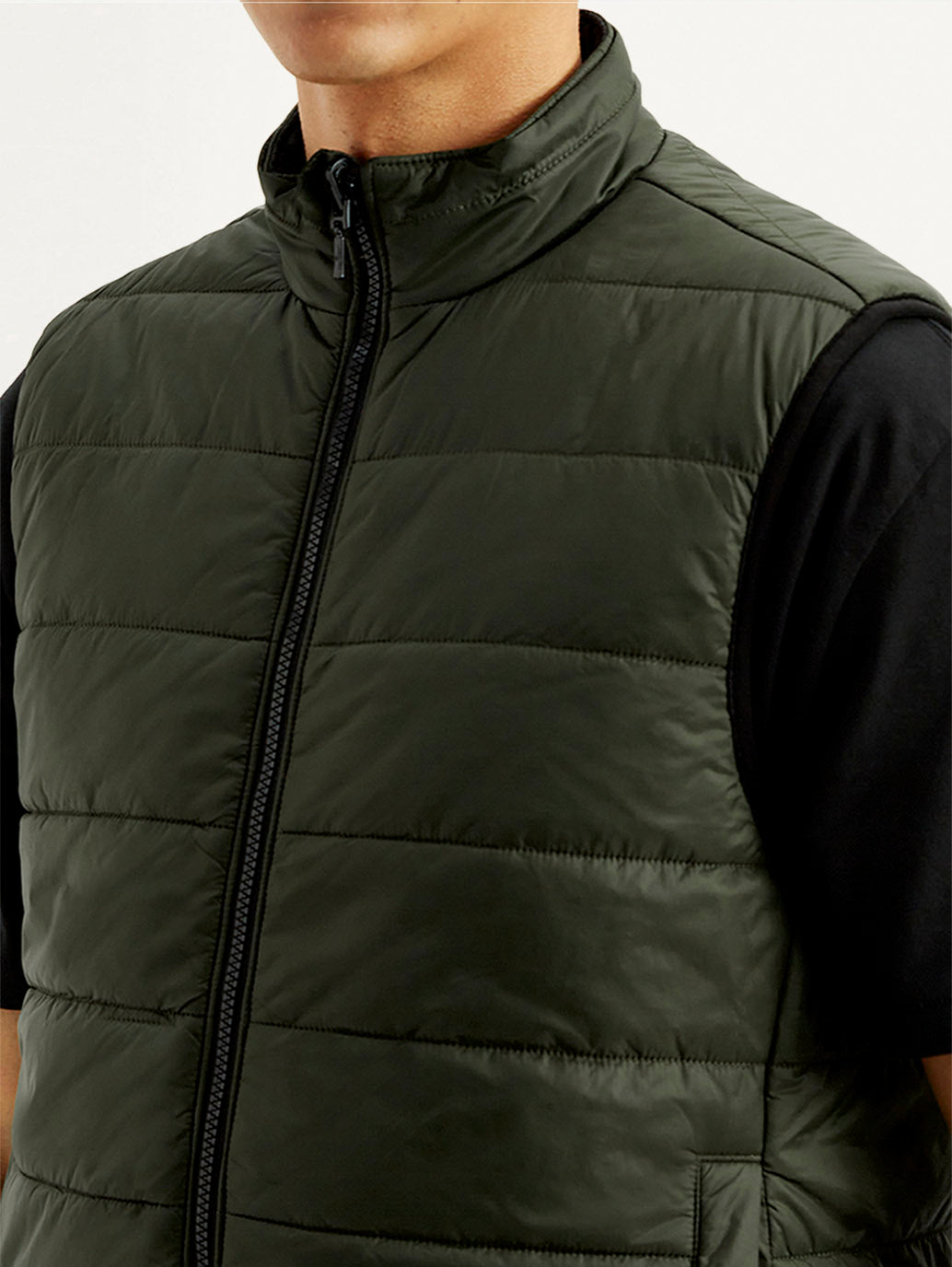 Men's Solid Green puffer Jacket - Detail View