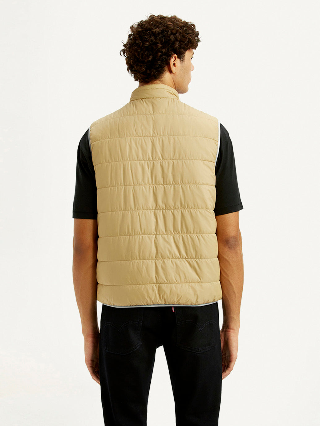 Men's Solid Beige Puffer Jacket - Back View