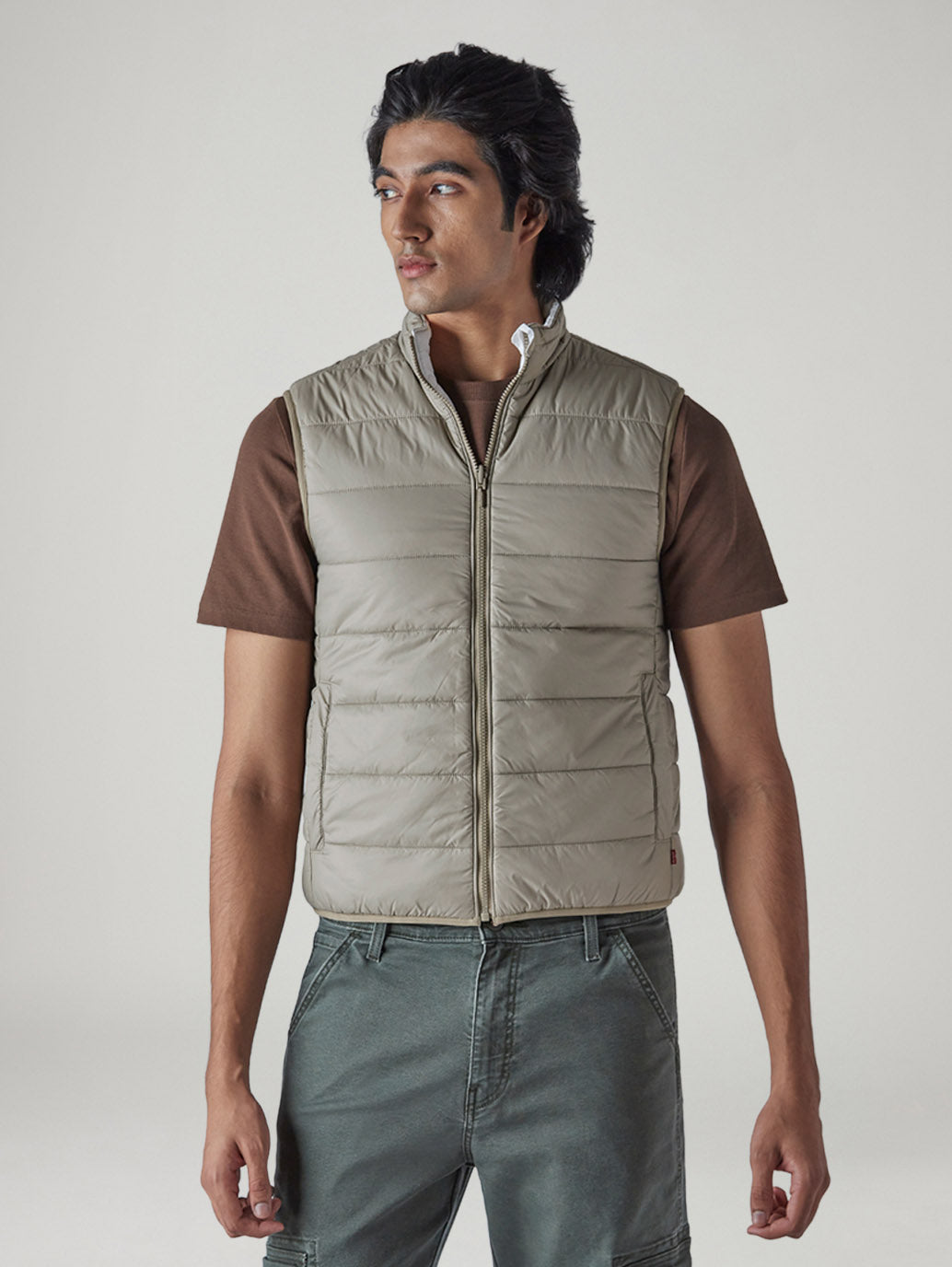 Men's Solid Slim Fit Reversible Puffer Jacket - Front View