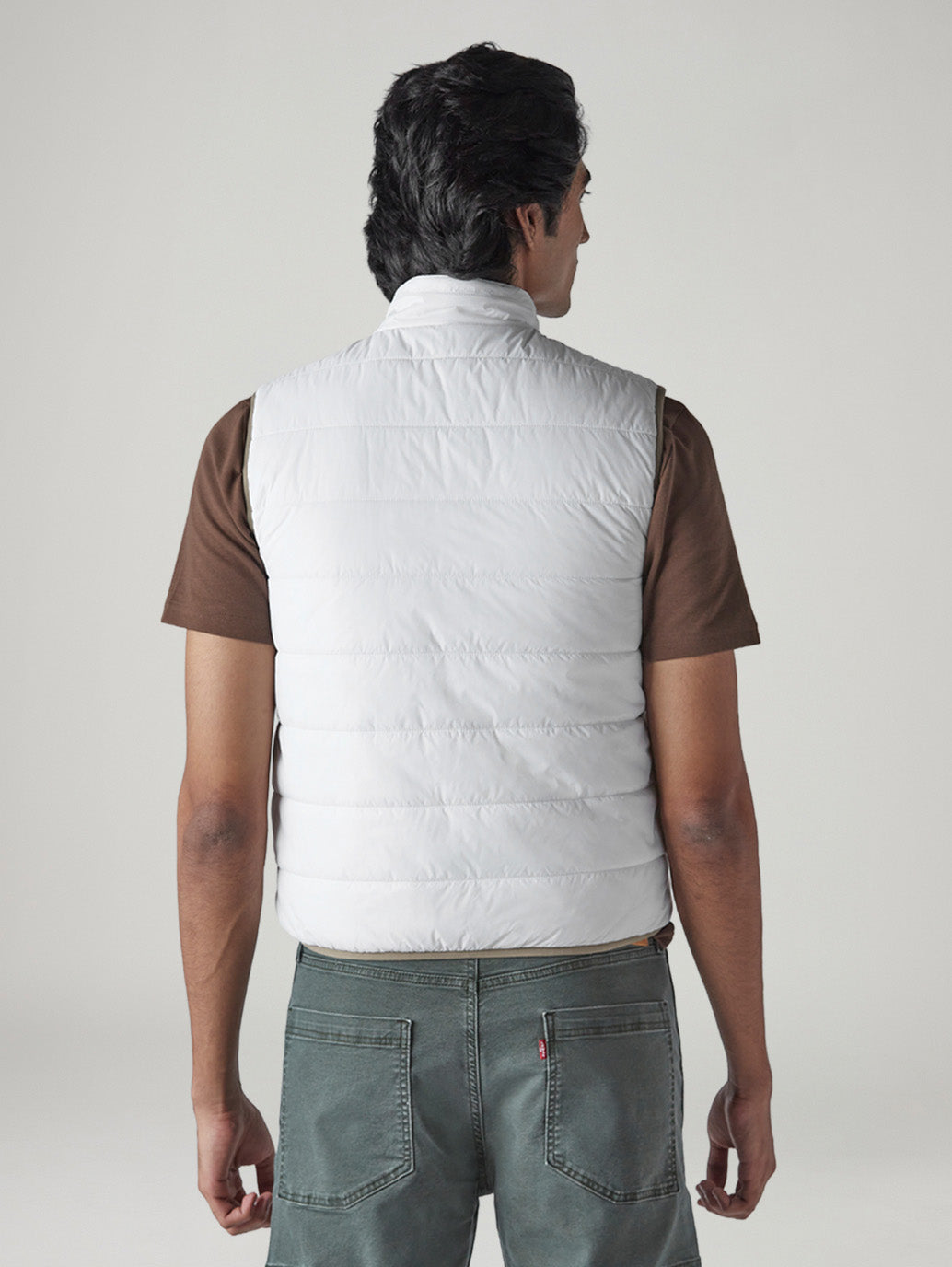 Men's Solid Slim Fit Reversible Puffer Jacket - Back View