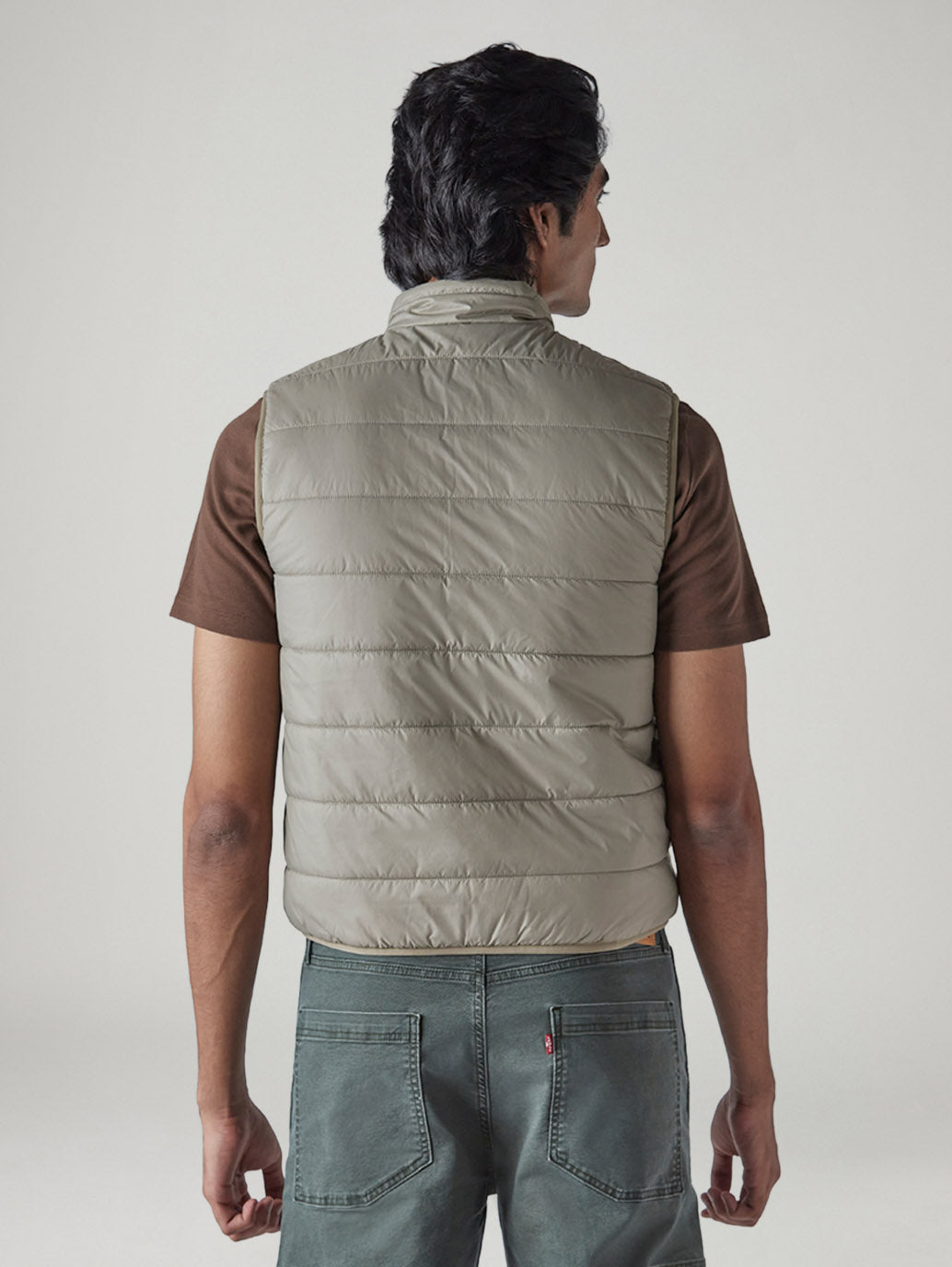 Men's Solid Slim Fit Reversible Puffer Jacket - Back View