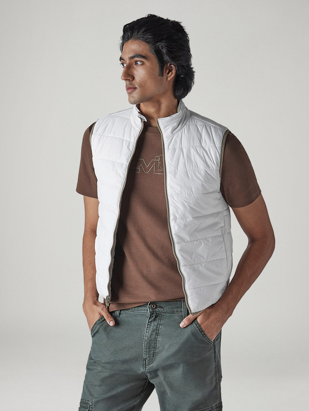Men's Solid Slim Fit Reversible Puffer Jacket