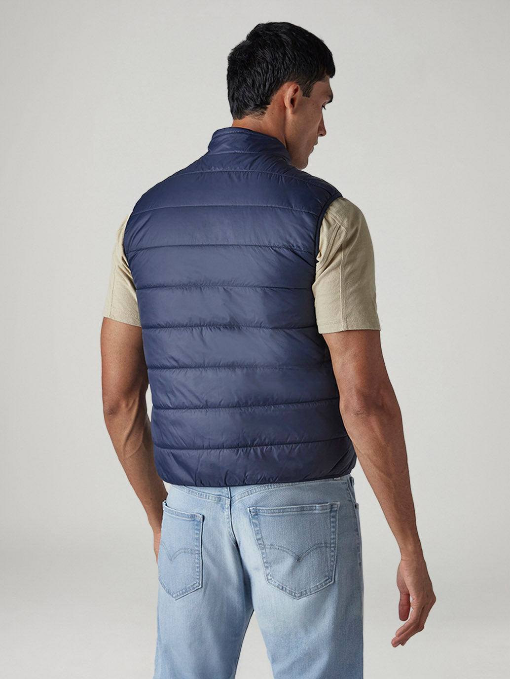 Men's Quilted Slim Fit Reversible Puffer Jacket - Back View