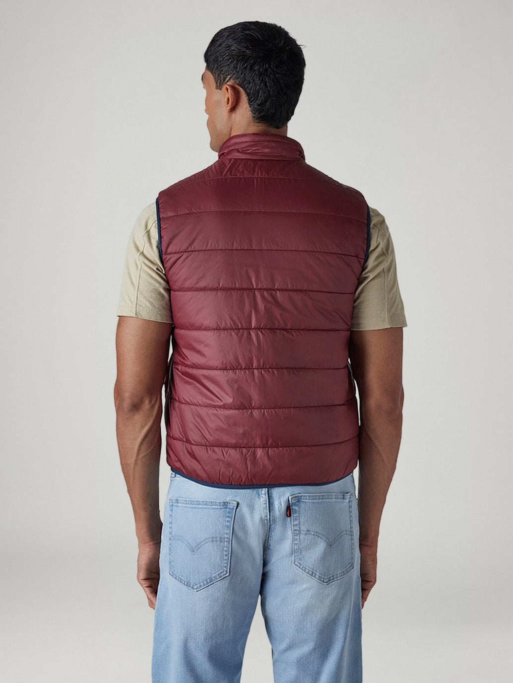 Men's Quilted Slim Fit Reversible Puffer Jacket - Back View