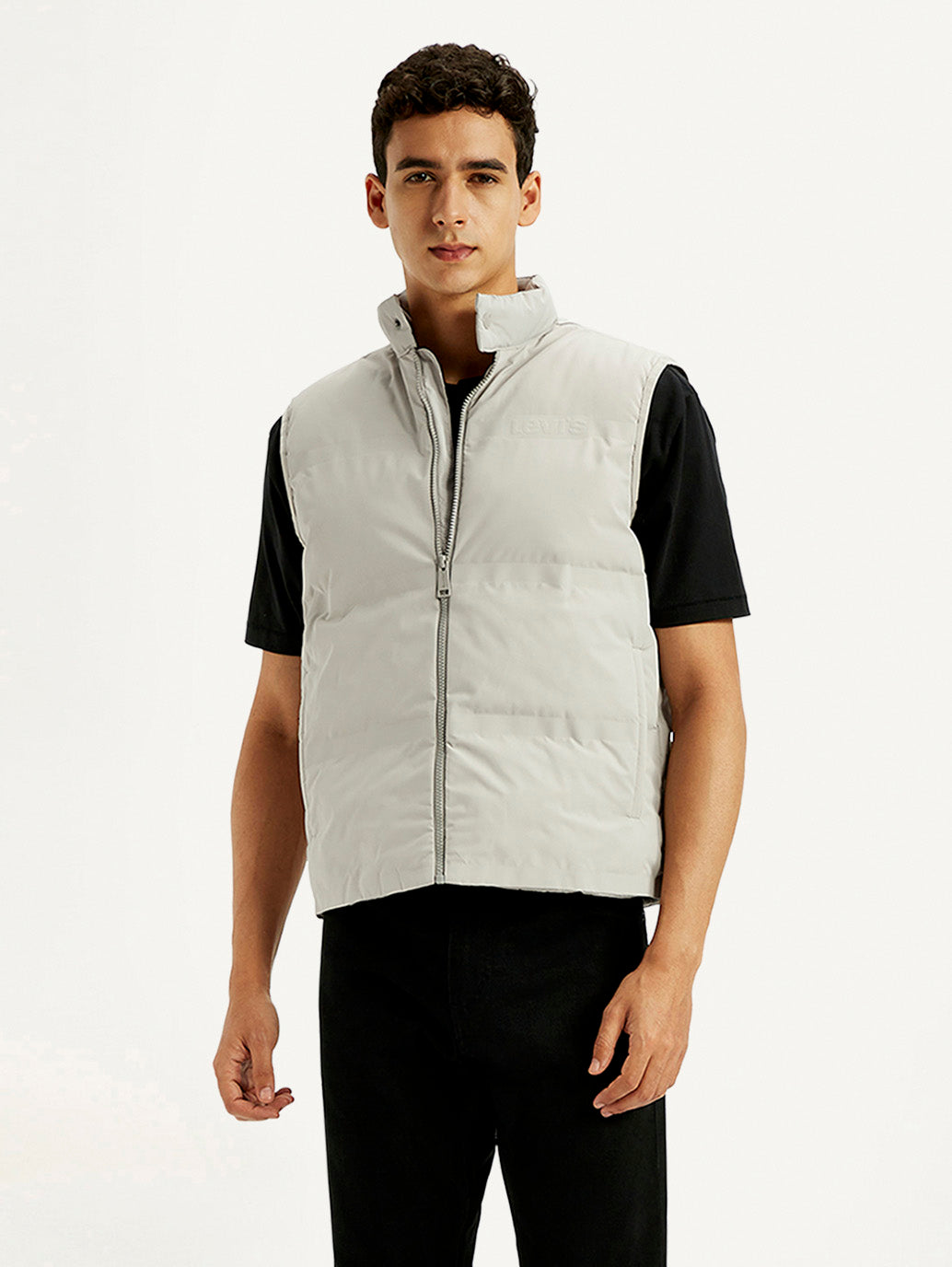 Men's Solid Grey Puffer Jacket - Styleshot View