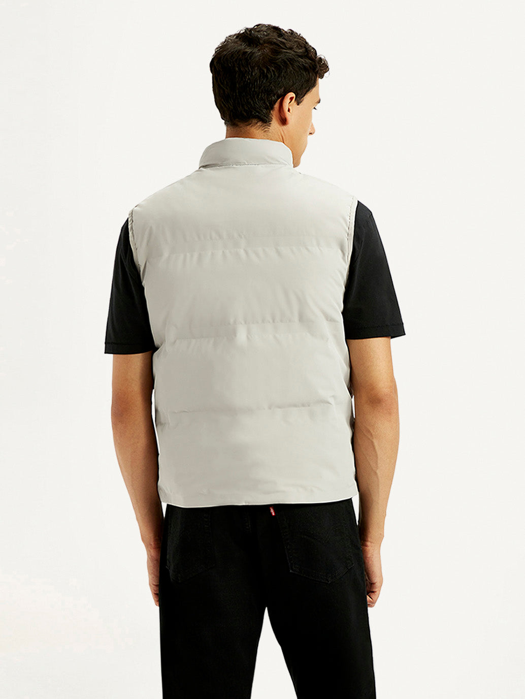 Men's Solid Grey Puffer Jacket - Back View