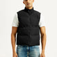 Men's Solid Black Puffer Jacket - Front View