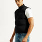 Men's Solid Black Puffer Jacket - Side View