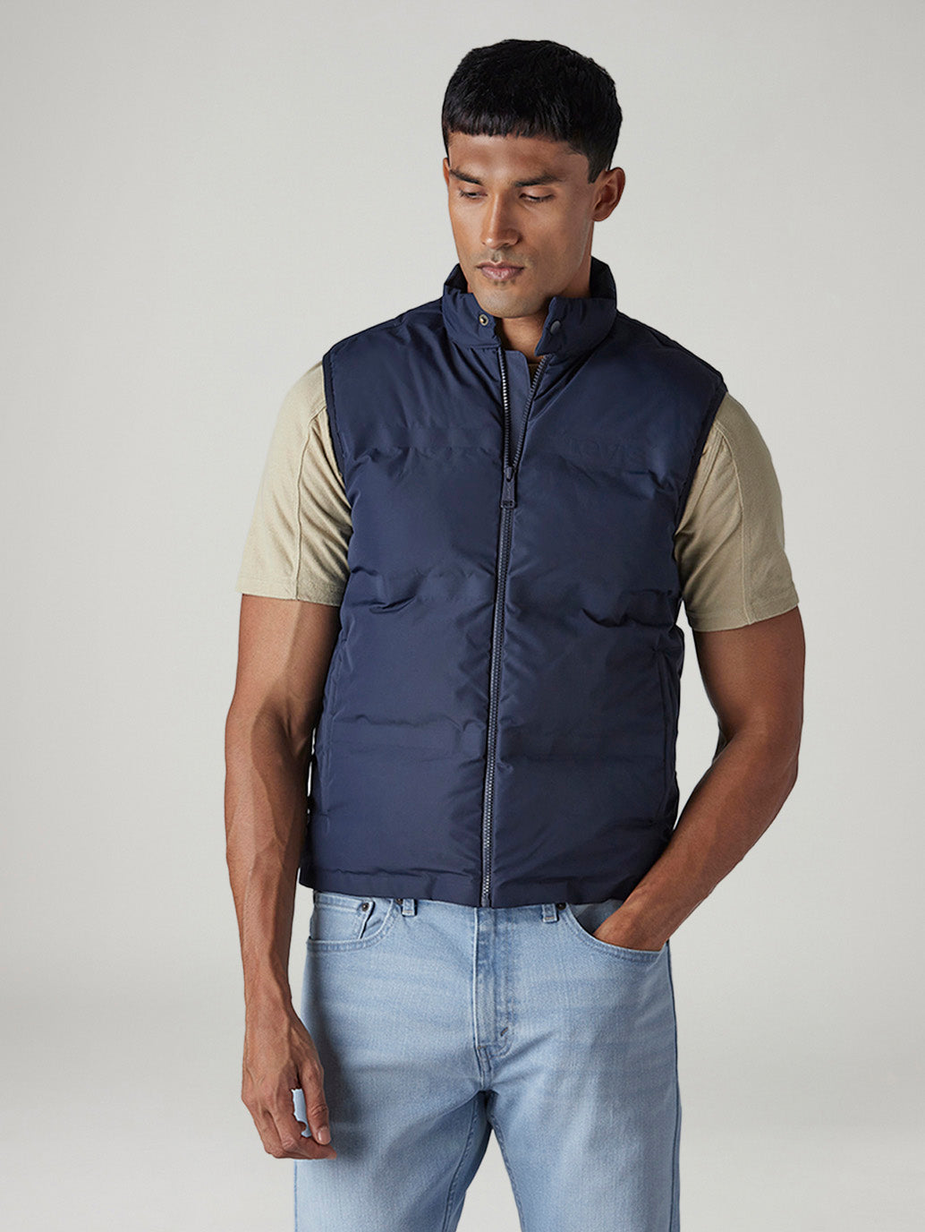 Men's Solid Quilted Slim Fit Jacket - Front View