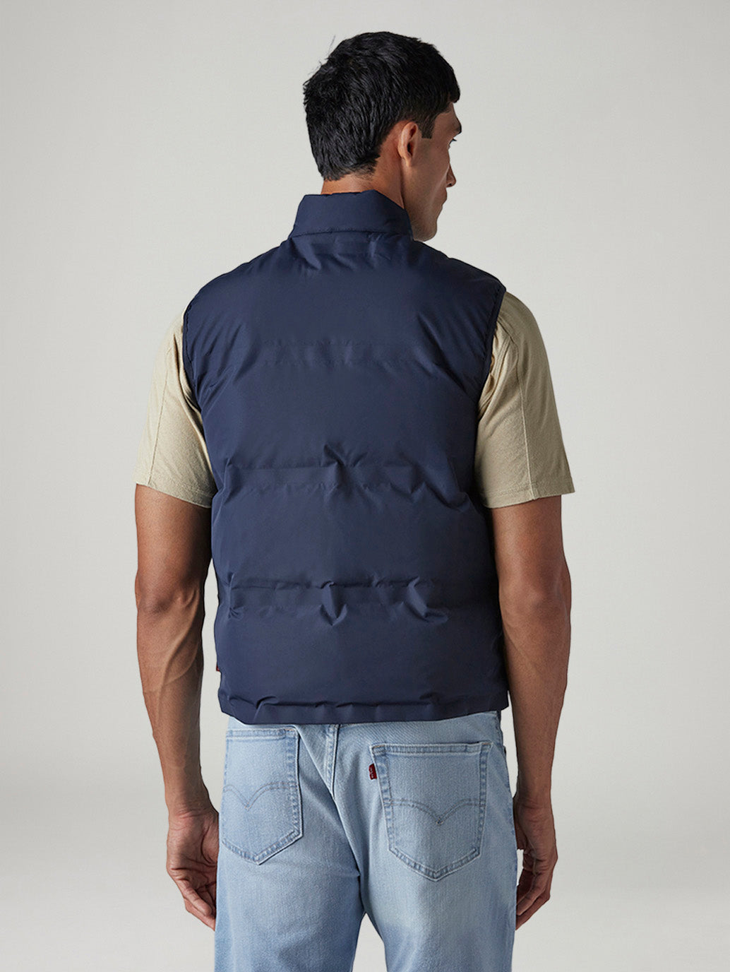 Men's Solid Quilted Slim Fit Jacket - Back View