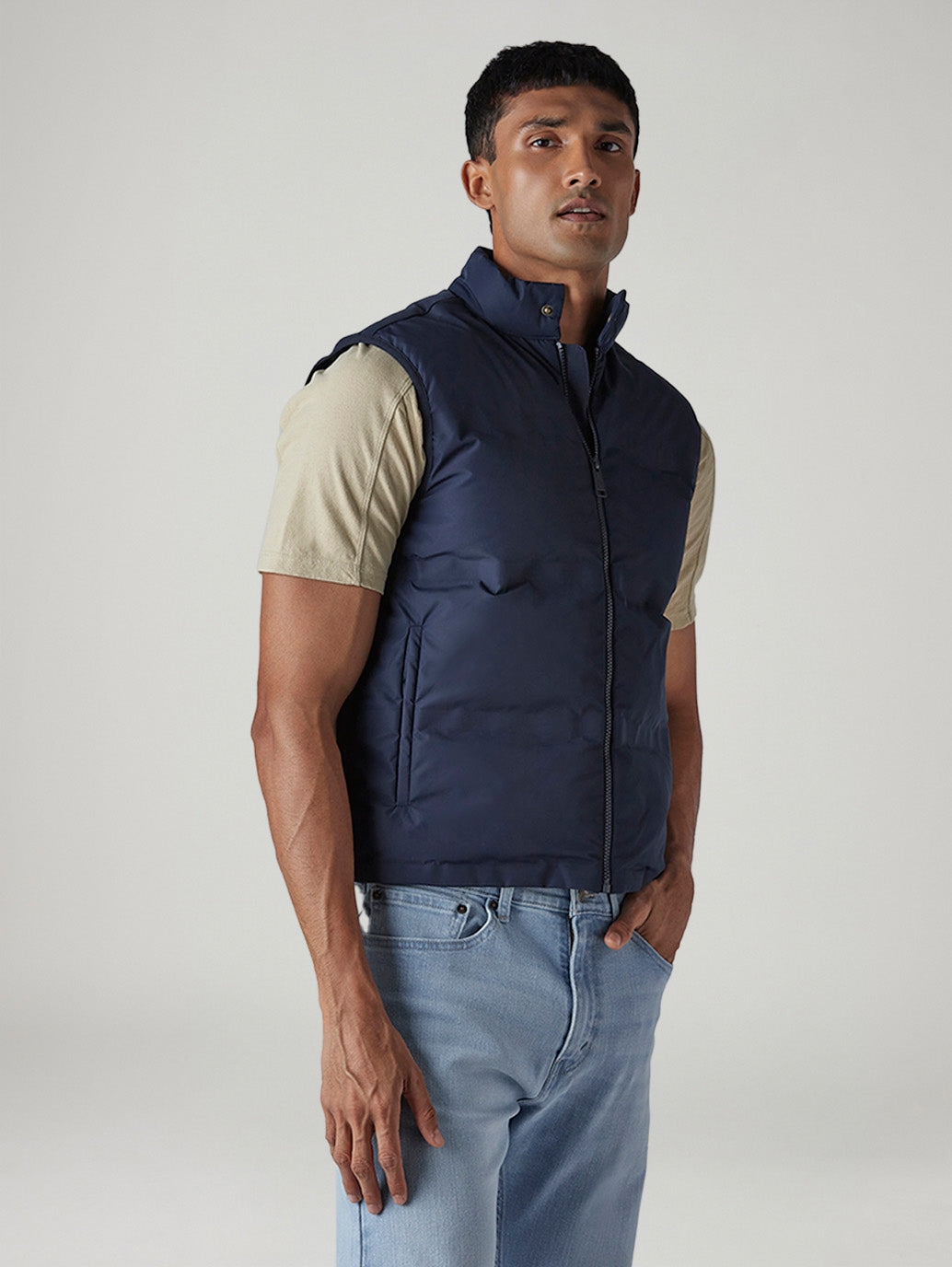 Men's Solid Quilted Slim Fit Jacket - Side View