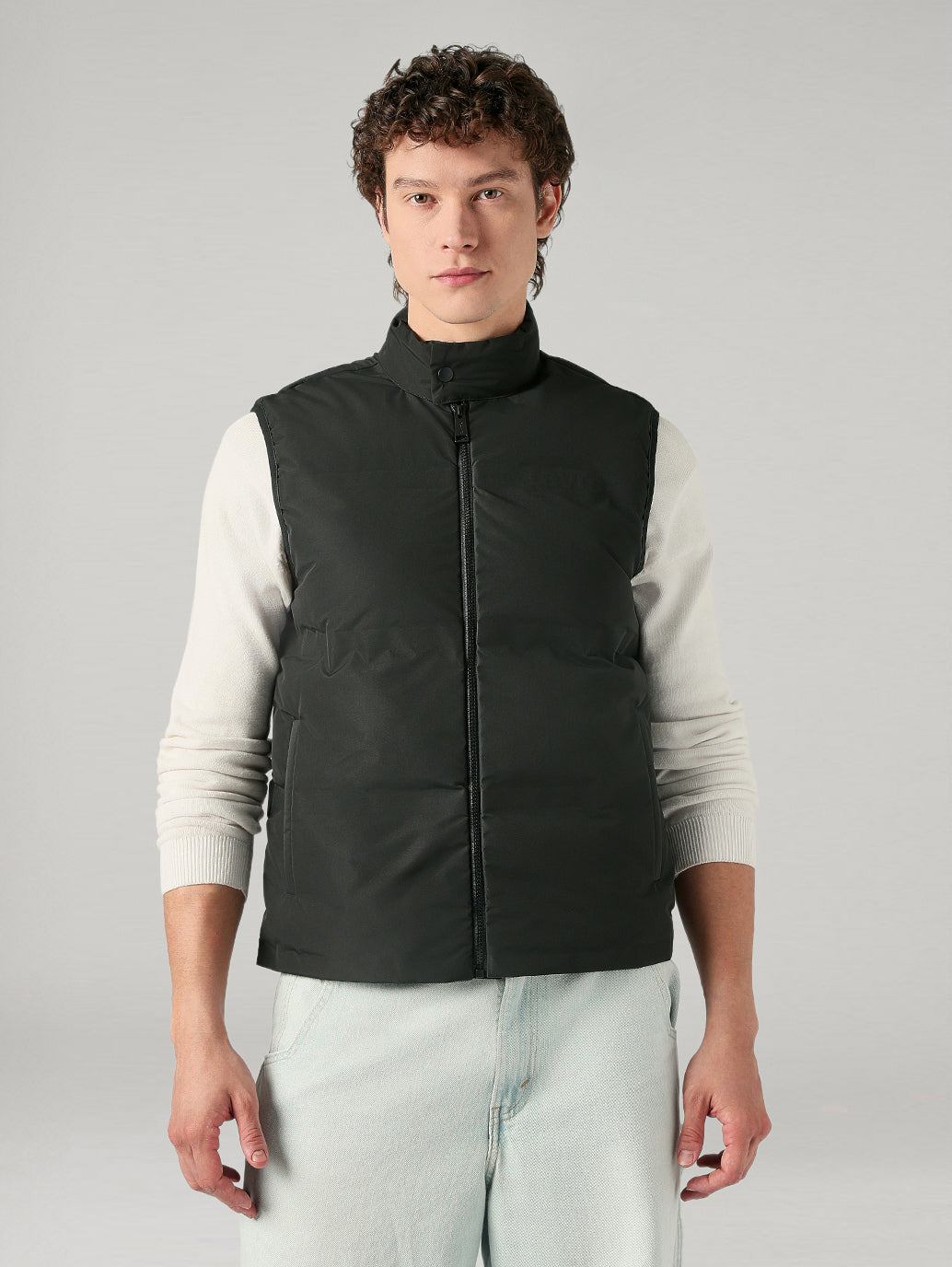 Men's Solid Slim Fit Puffer Jacket - Front View
