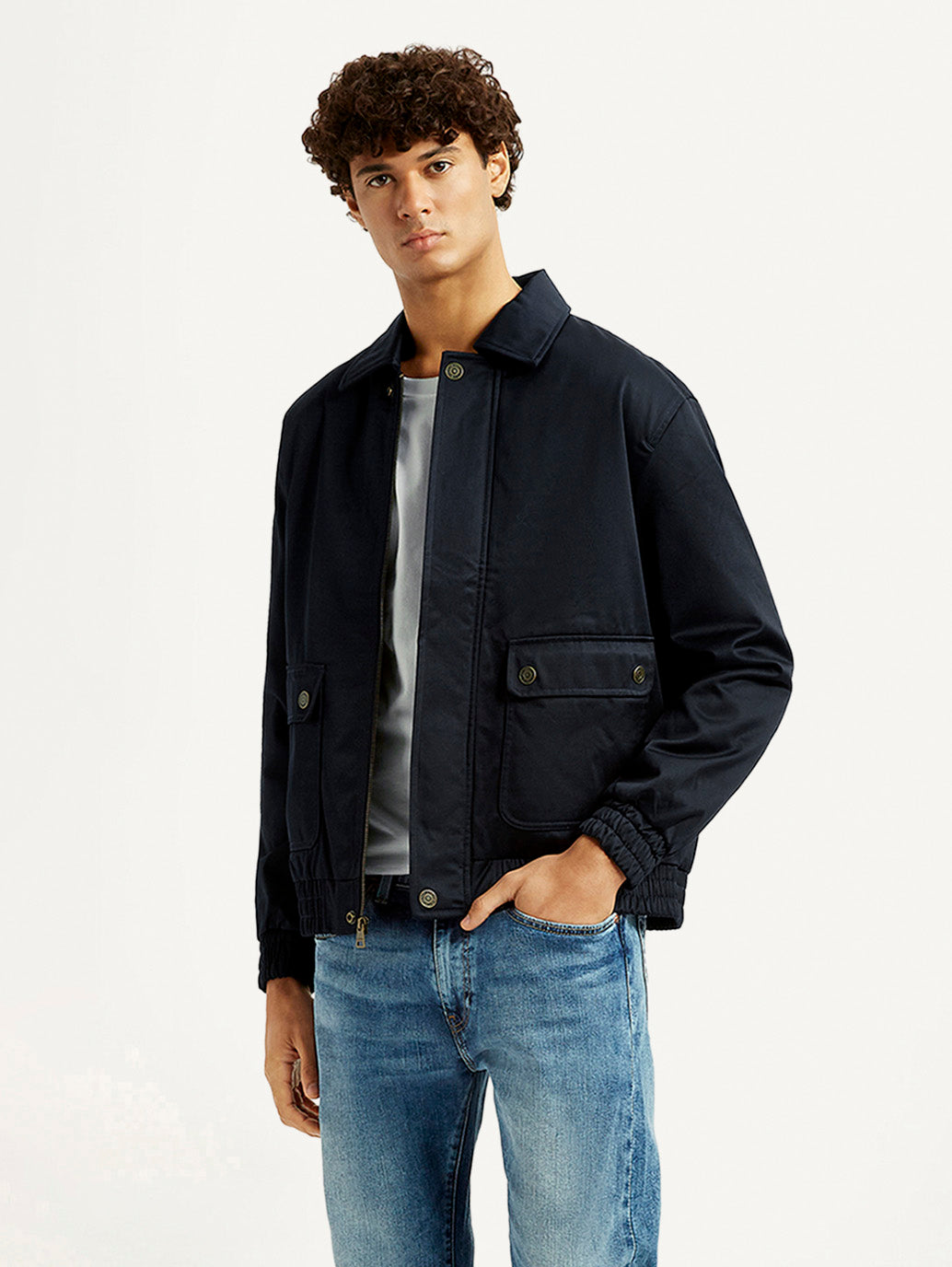 Men's Navy Solid Slim Fit Jacket - Styleshot View
