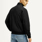 Men's Solid Black Bomber Jacket - Back View
