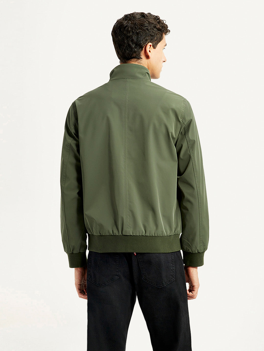 Men's Solid Slim Fit Bomber Jacket - Back View