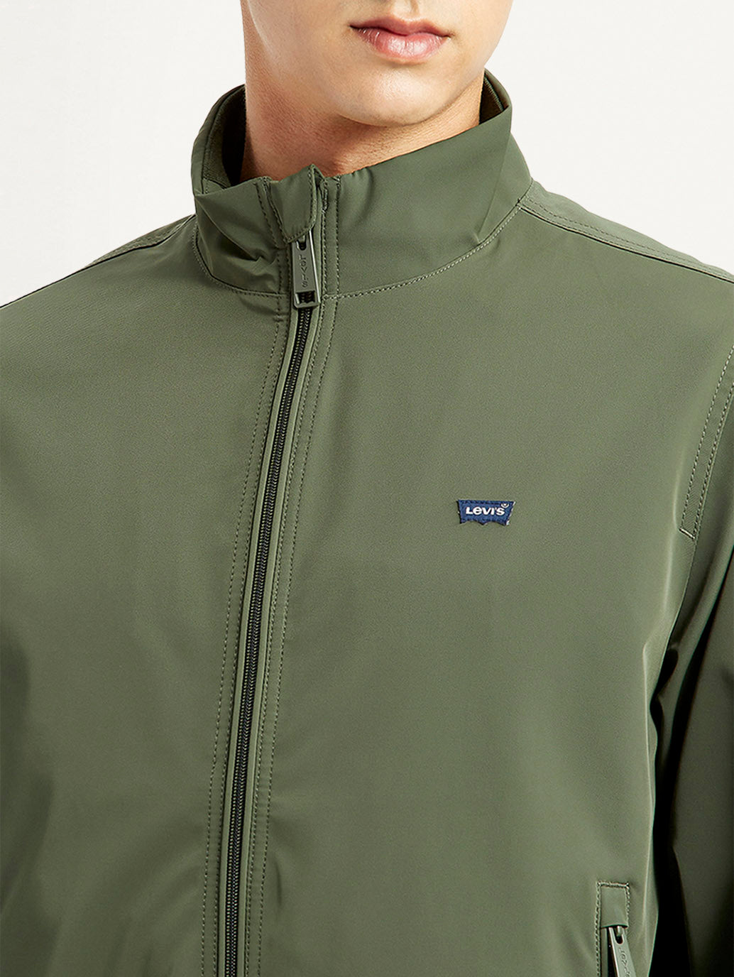 Men's Solid Slim Fit Bomber Jacket - Detail View