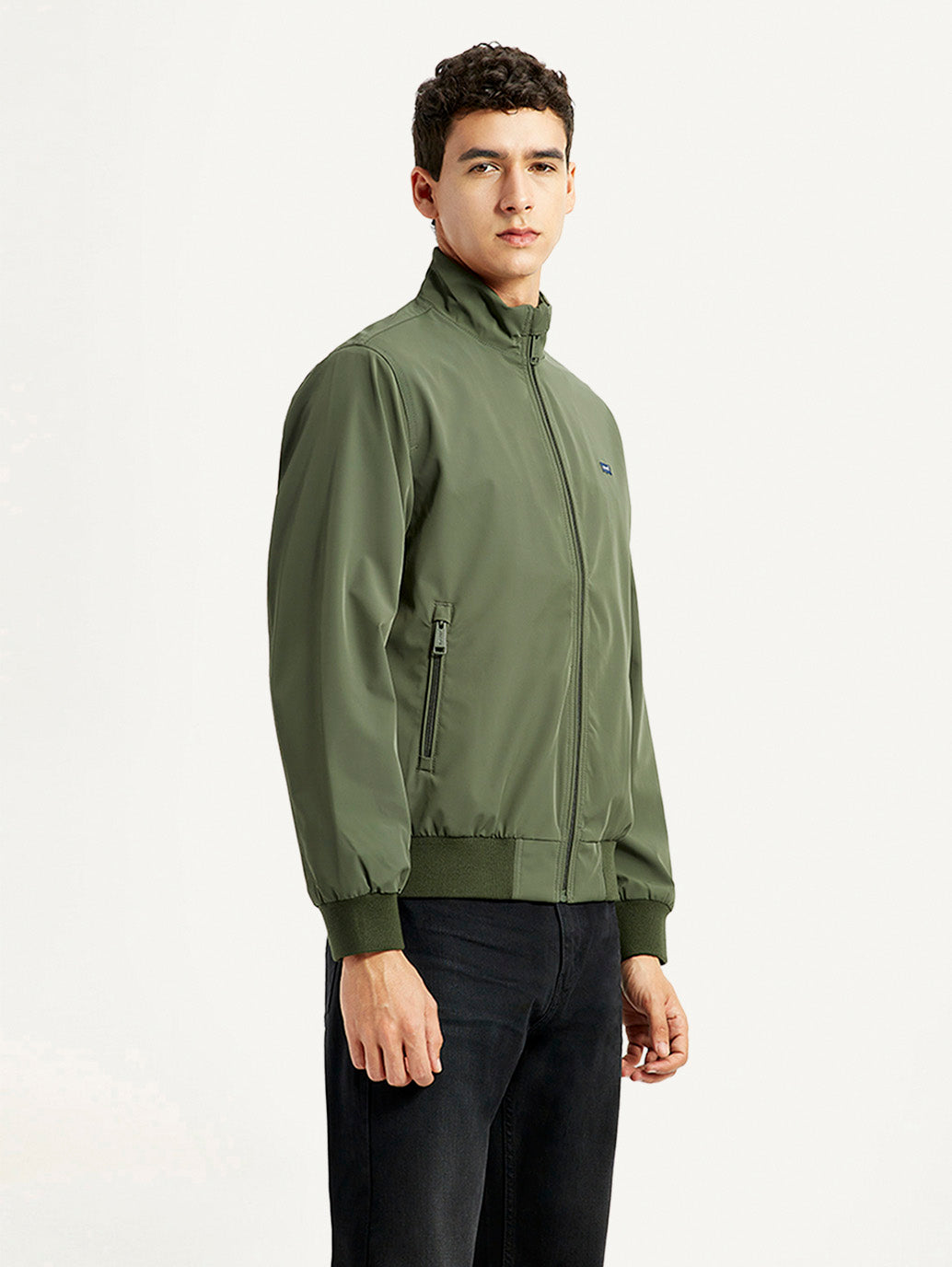 Men's Solid Slim Fit Bomber Jacket - Side View