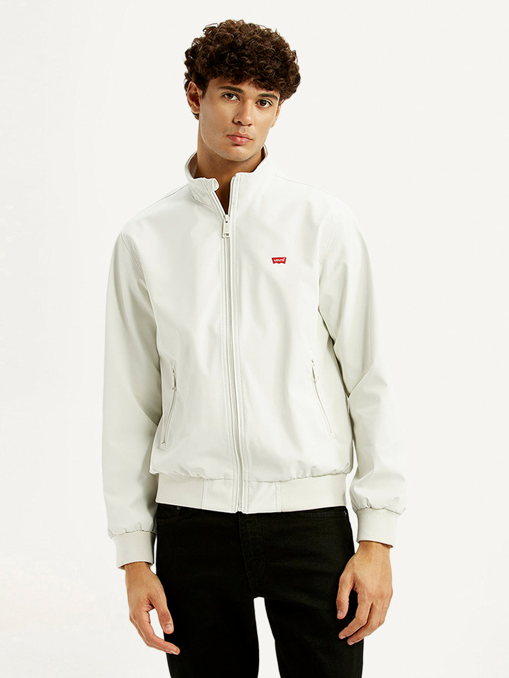 Men's Solid Off White Jacket - Front View