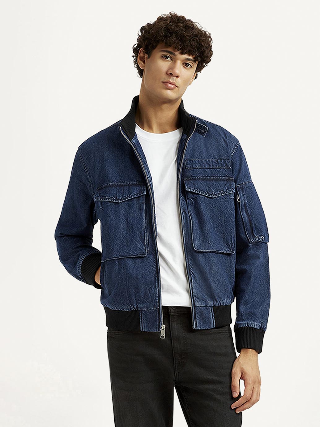 Men's Colorblock Dark Blue Denim Jacket - Styleshoot View