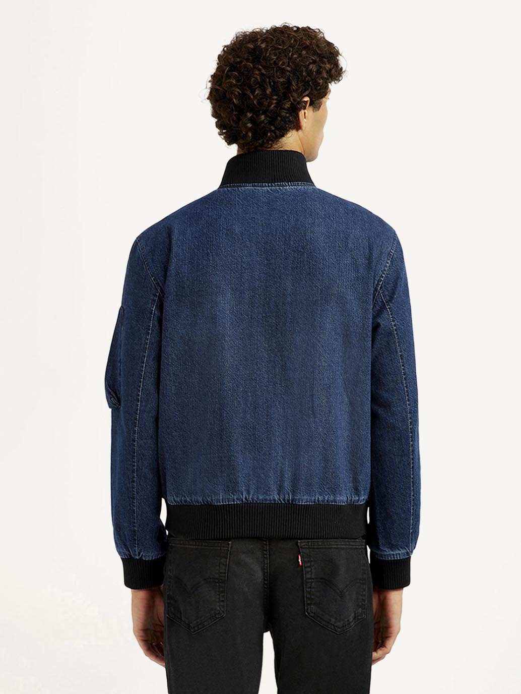 Men's Colorblock Dark Blue Denim Jacket - Back View