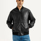 Men's Solid Black Bomber Jacket - Front View