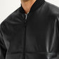 Men's Solid Black Bomber Jacket - Detail View