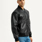 Men's Solid Black Bomber Jacket - Side View