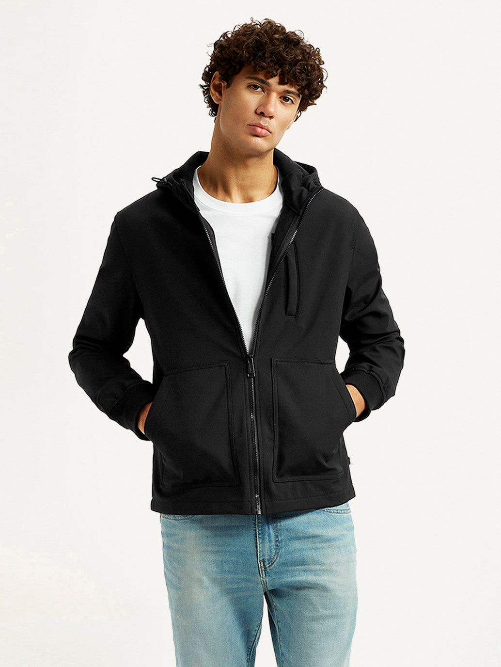 Men's Solid Black Windcheater Jacket - Styleshot View