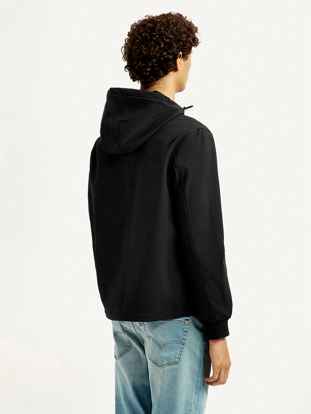 Men's Solid Black Windcheater Jacket - Back View