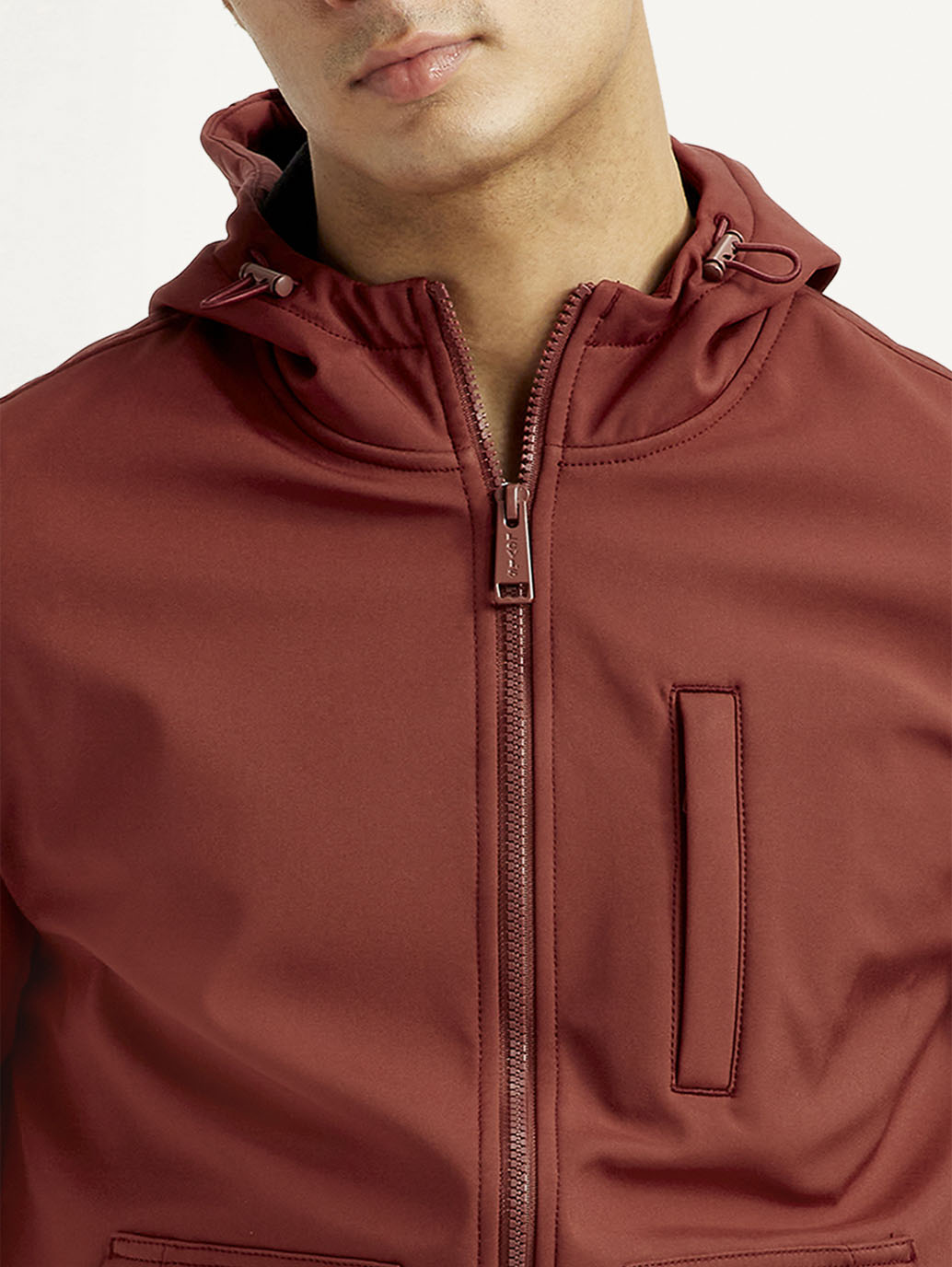 Men's Solid Rust Windcheater Jacket - Detail View