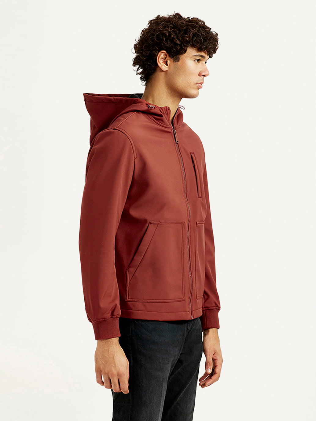 Men's Solid Rust Windcheater Jacket - Side View