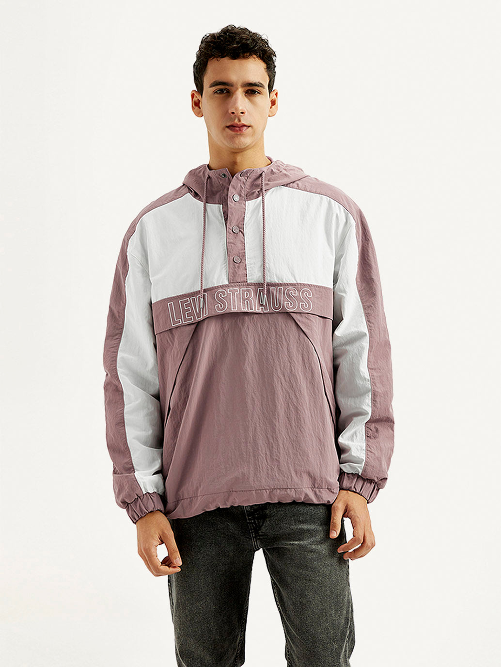 Men's Colorblock Mauve Windcheater Jacket - Front View