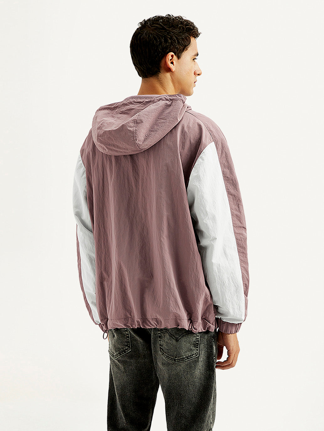 Men's Colorblock Mauve Windcheater Jacket - Back View