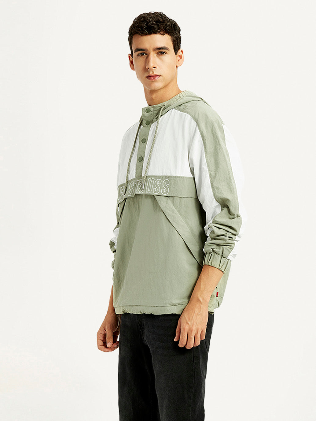 Men's Colorblock Green Windcheater Jacket - Side View