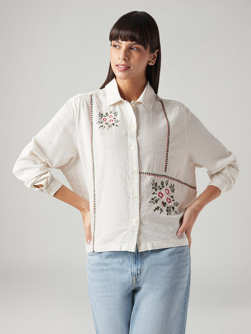 Women's Embroidered Regular Fit Shirt - Styleshot View