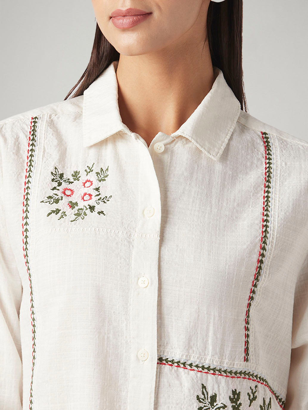 Women's Embroidered Regular Fit Shirt - Detail View