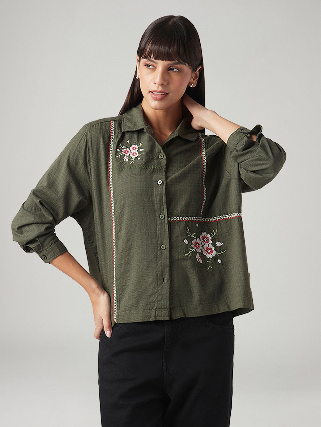 Women's Embroidered Regular Fit Shirt - Styleshot View