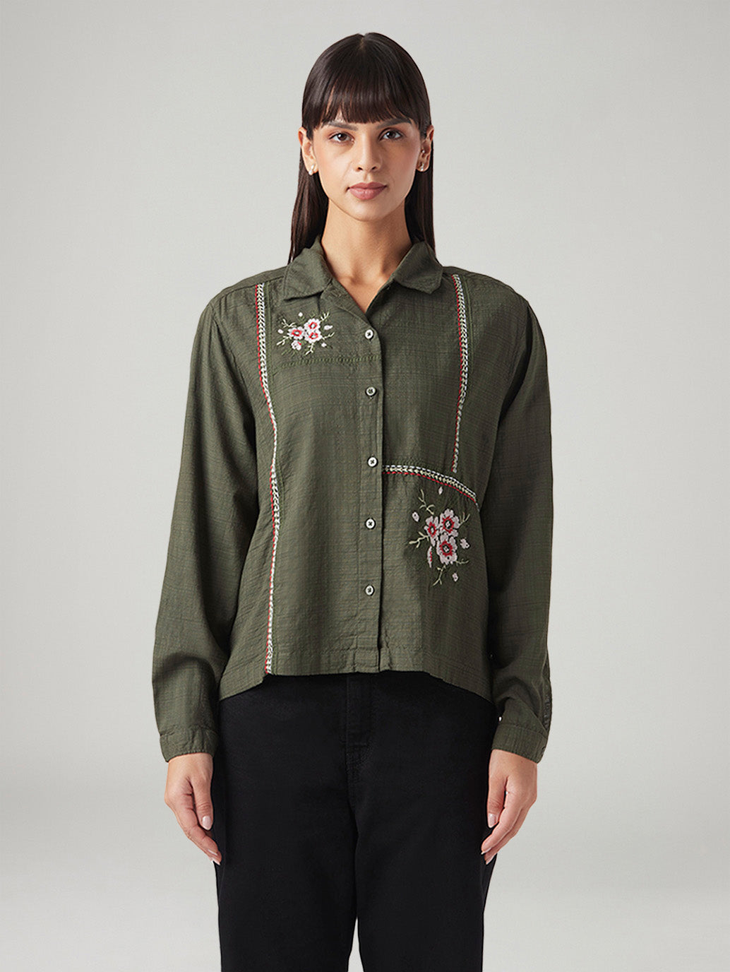 Women's Embroidered Regular Fit Shirt - Front View
