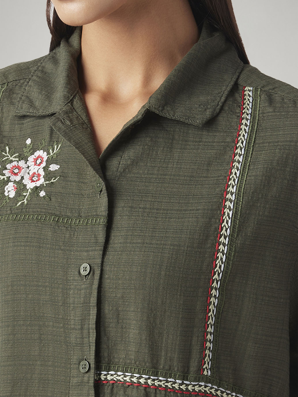 Women's Embroidered Regular Fit Shirt - Detail View