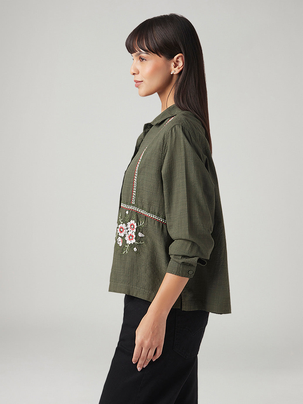 Women's Embroidered Regular Fit Shirt - Side View