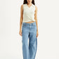 Women's Light Blue Baggy Dad Barrel Fit Mid Rise Jeans - Styleshot View