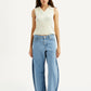 Women's Light Blue Baggy Dad Barrel Fit Mid Rise Jeans - Front View
